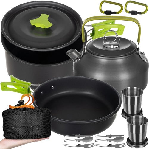 Set complet camping pentru gatit, Zola®, 18 piese, aluminiu Set complet camping pentru gatit, Zola®, 18 piese, aluminiu